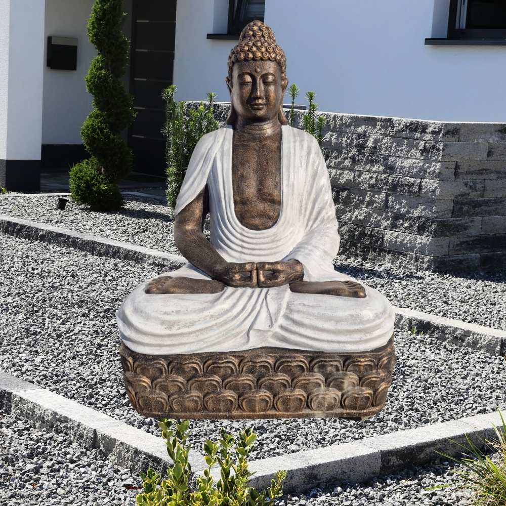 Dekorative Figur BUDDHA PRAYER 160cm gold-weiss Garten Indoor