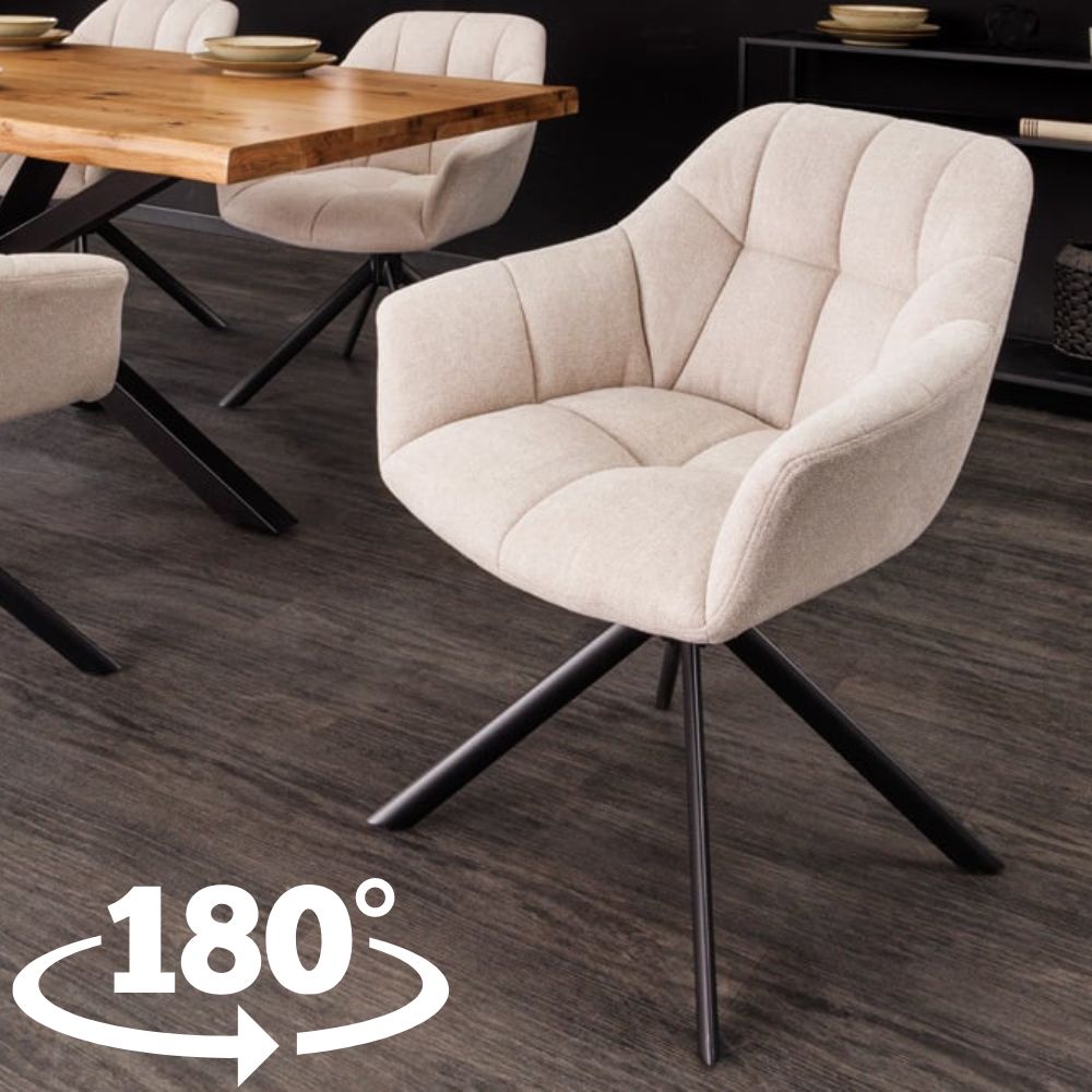Moderner Drehstuhl LYON beige Strukturstoff Metallgestell