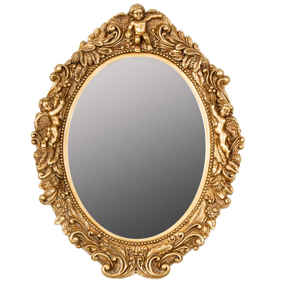 Ovaler Barock Spiegel MALAI gold 50x43cm Engel Vintagelook