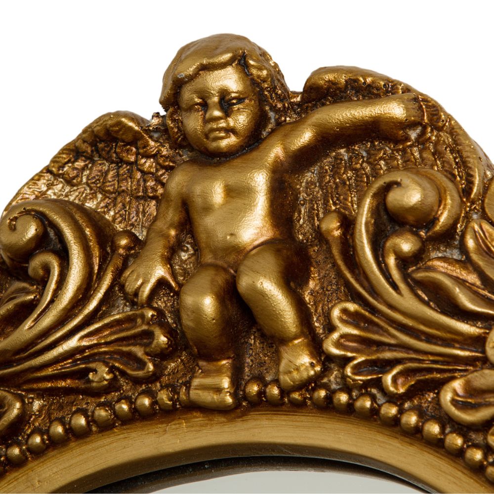 Ovaler Barock Spiegel MALAI gold 50x43cm Engel Vintagelook