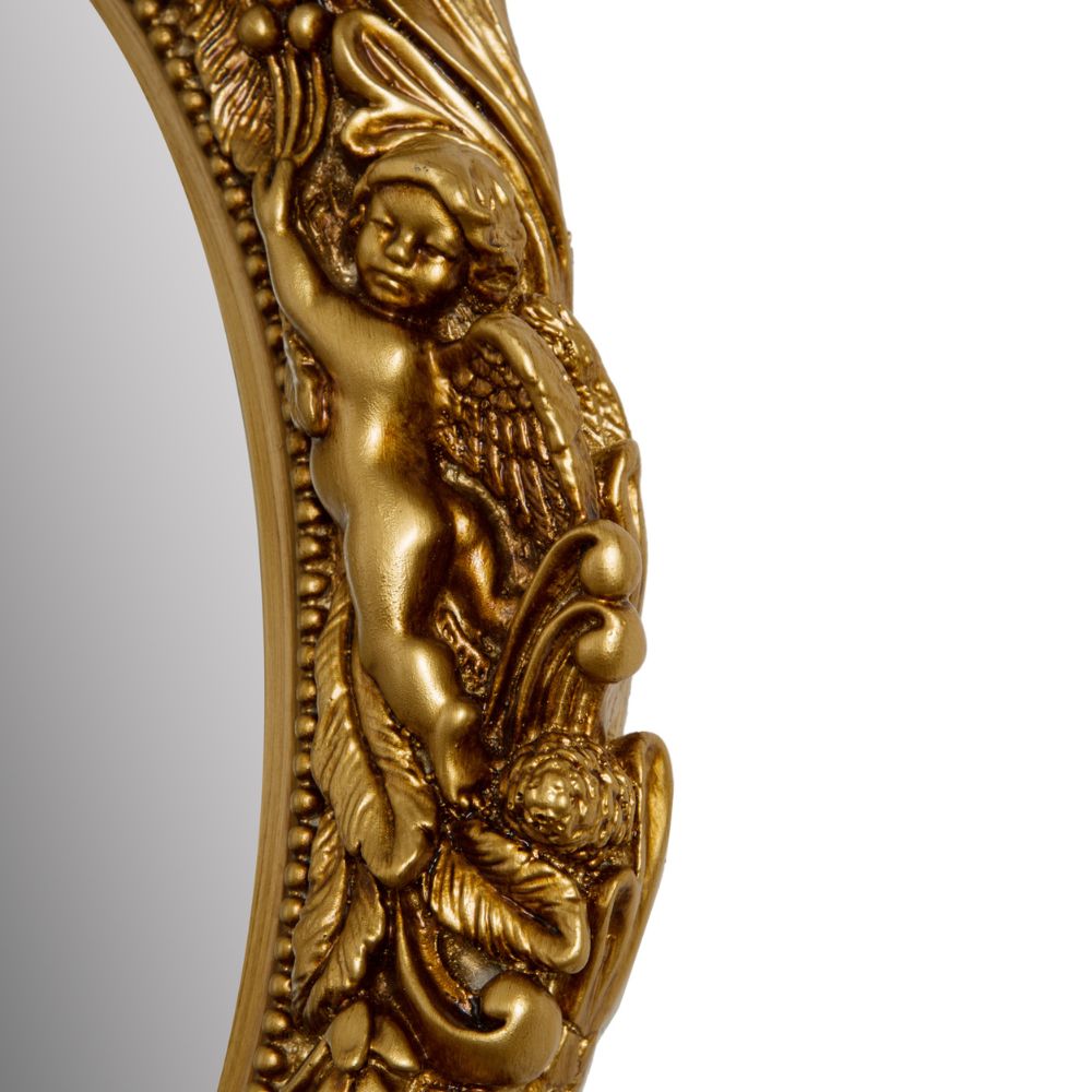 Ovaler Barock Spiegel MALAI gold 50x43cm Engel Vintagelook