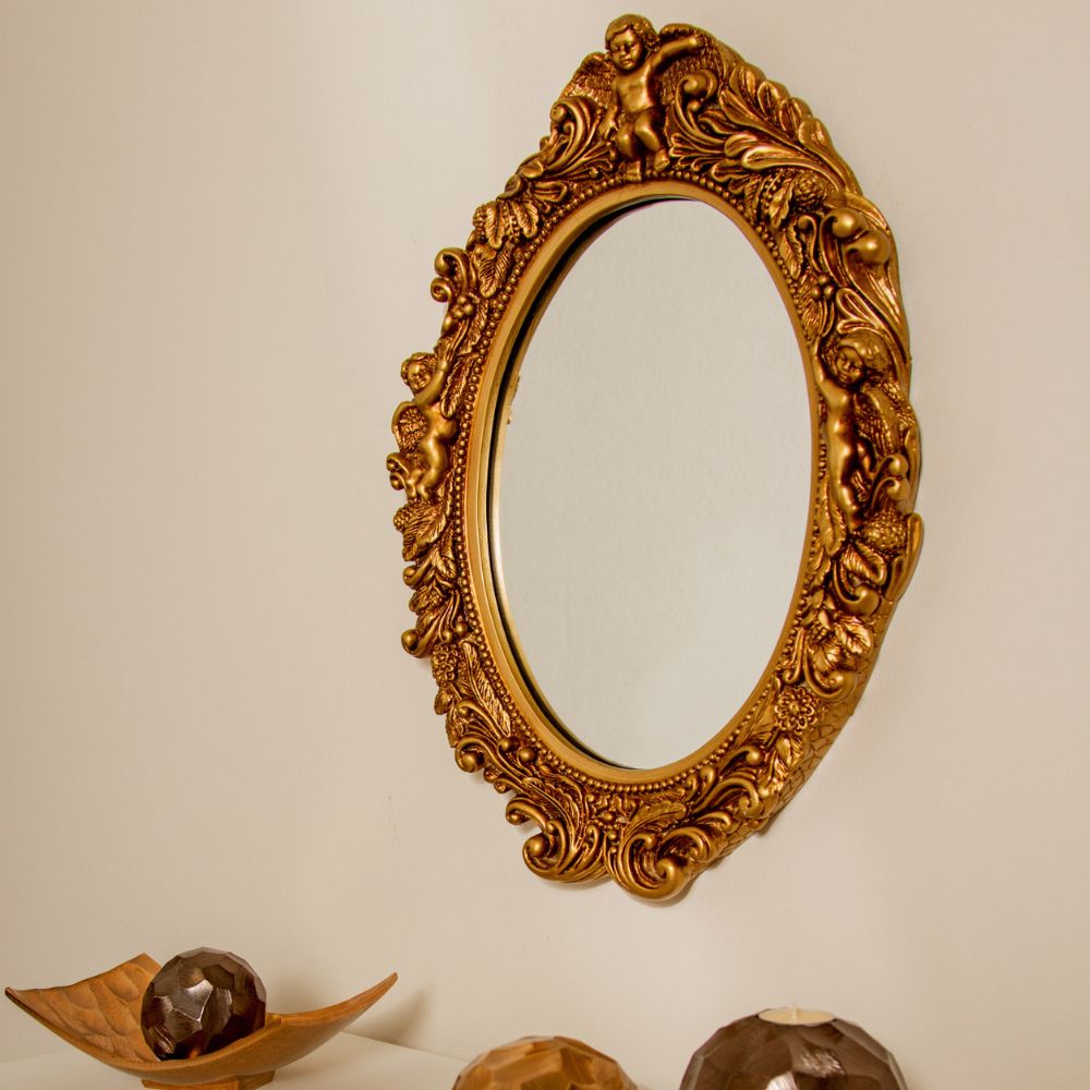 Ovaler Barock Spiegel MALAI gold 50x43cm Engel Vintagelook