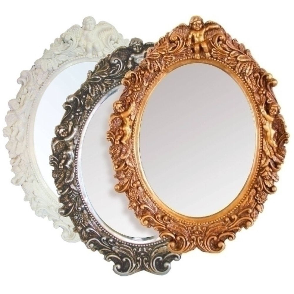 Ovaler Barock Spiegel MALAI silber 50x43cm Engel Vintagelook