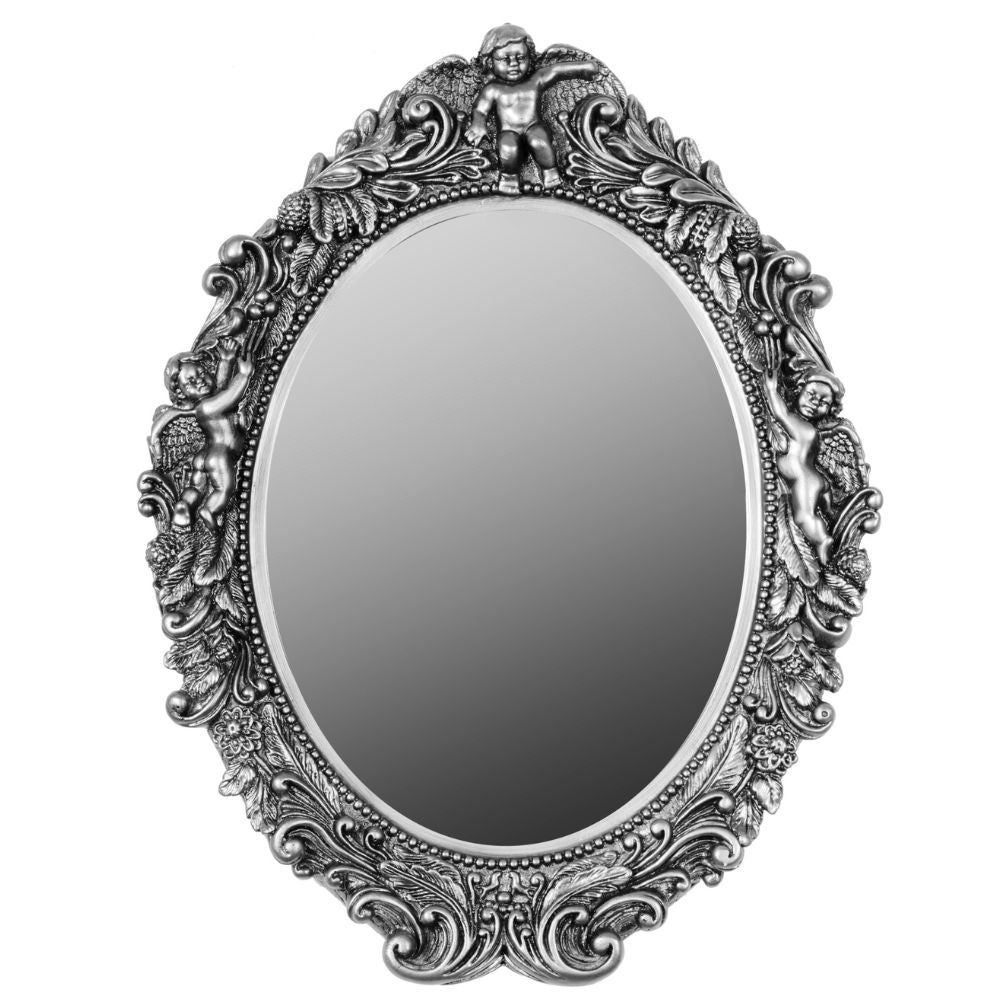 Ovaler Barock Spiegel MALAI silber 50x43cm Engel Vintagelook