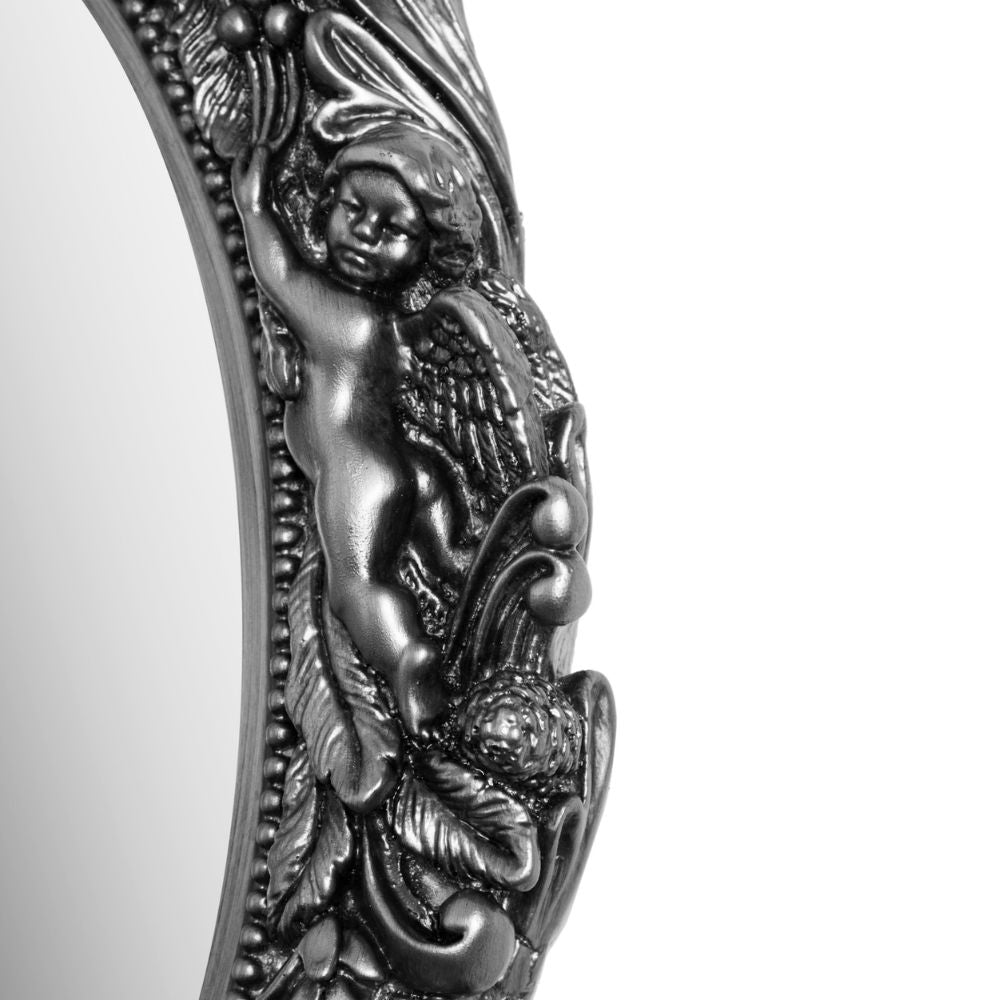 Ovaler Barock Spiegel MALAI silber 50x43cm Engel Vintagelook