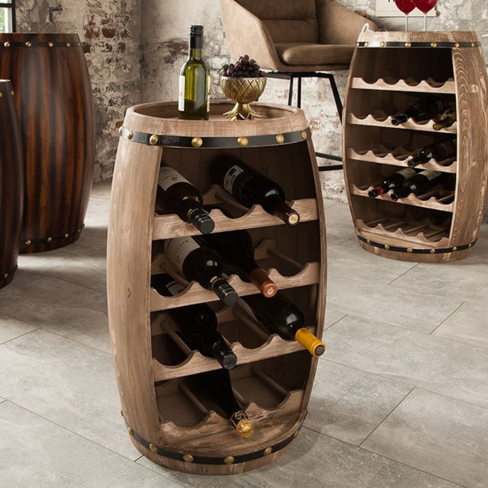 Originelles Flaschenregal BOTELLA 60cm natur Weinfass Pienienholz