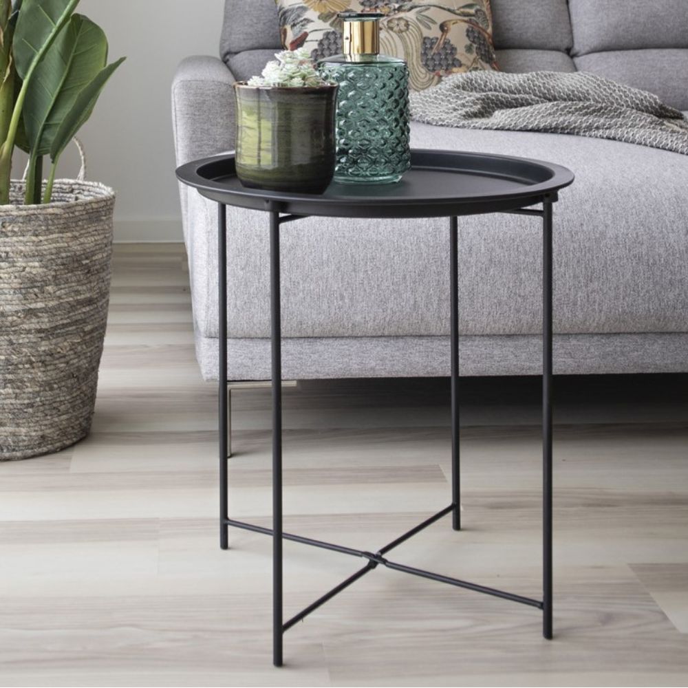 Design Beistelltisch BOSTON 48cm Tablett schwarz Stahl