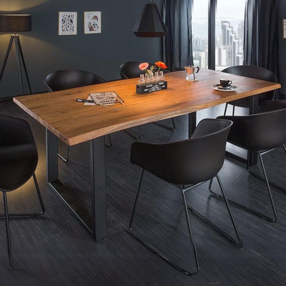 Baumkante Esstisch ARBOL 160cm massive 35mm Akazie U-Gestell