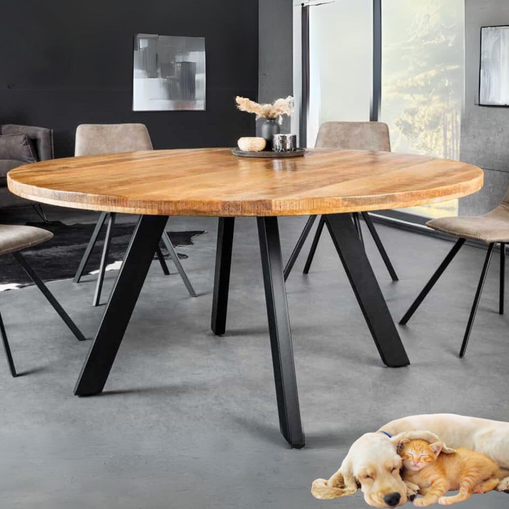 Industrie-Look Esstisch ARTE 145cm rund Mangoholz natural