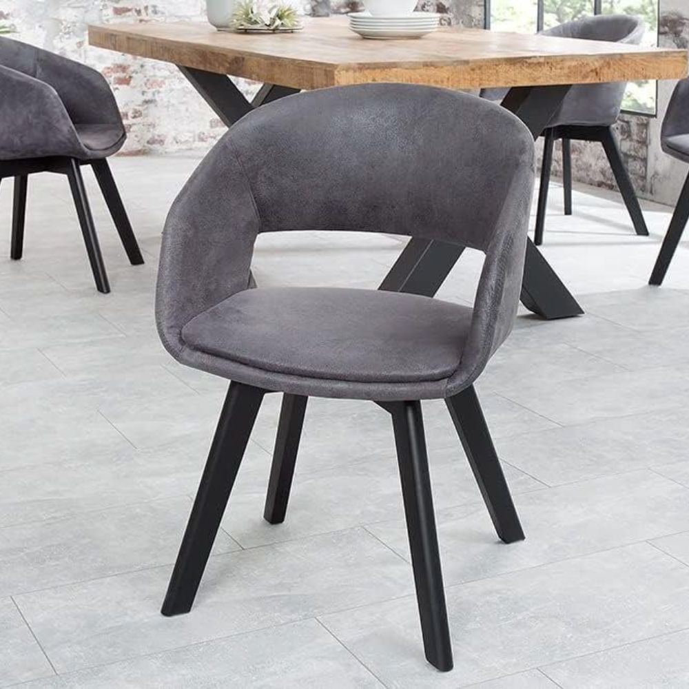 Design Stuhl DENMARK grau Mikrofaser schwarze Holzbeine