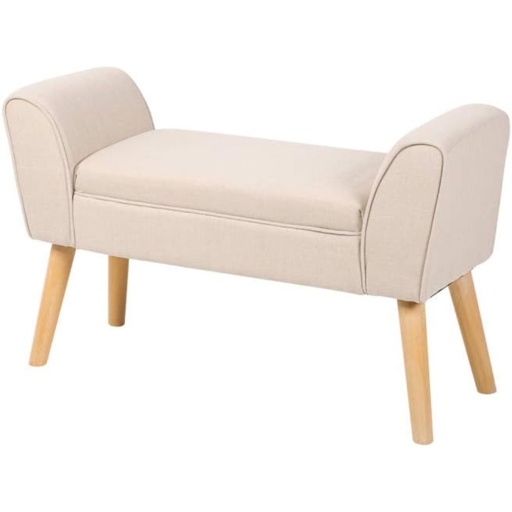 Elegante Sitzbank CAROLIN 90cm beige Polsterbank Armlehne
