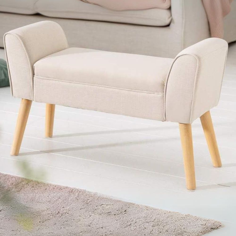 Elegante Sitzbank CAROLIN 90cm beige Polsterbank Armlehne