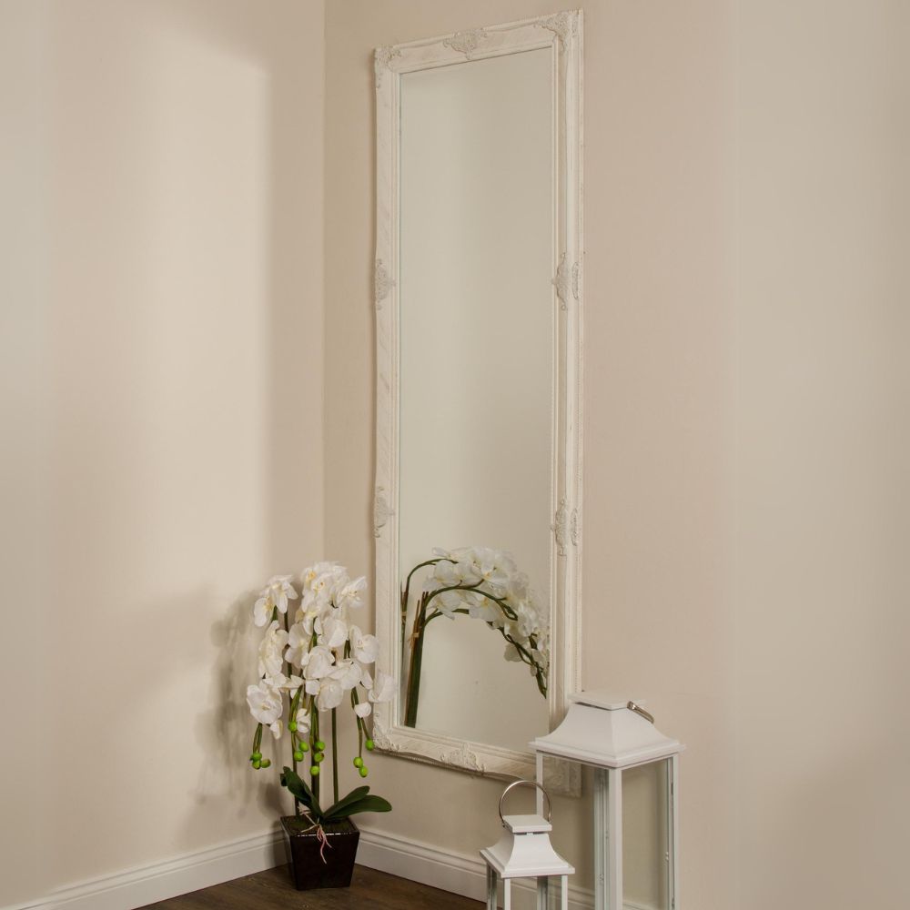 Stilvoller Spiegel GRANDE 190x65cm antik-weiss Barockstil Facette