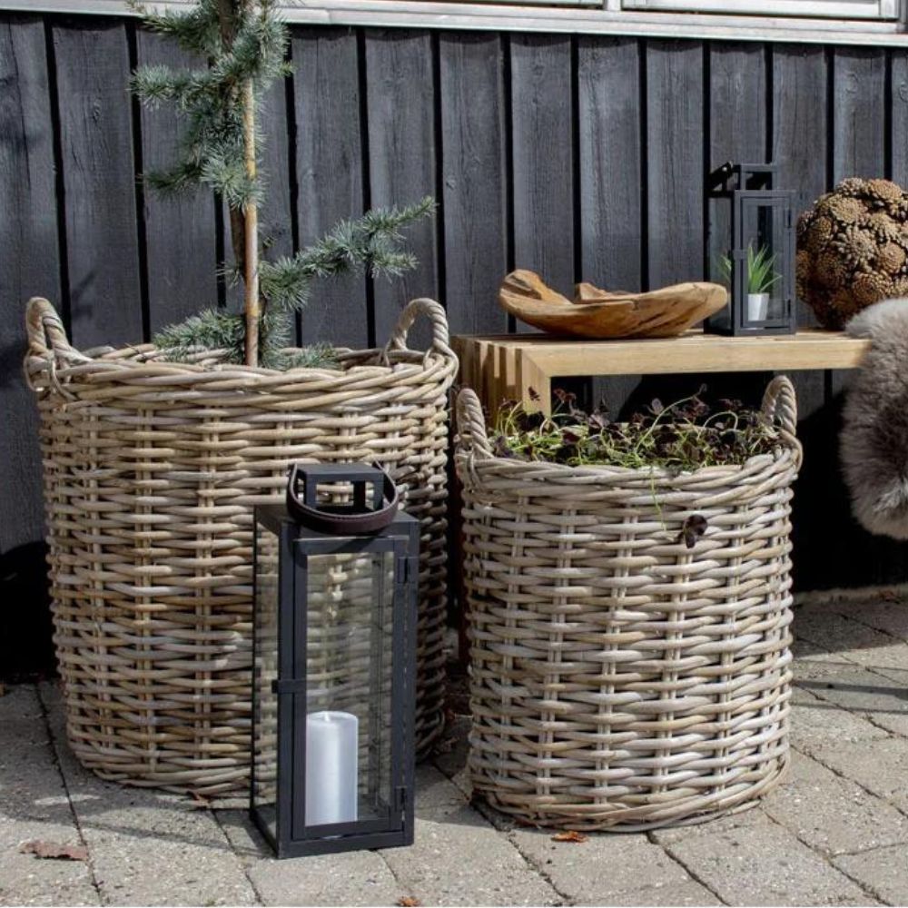 Natur Rattankorb BAKUL rund Grey 50cm Pflanzkorb Inlay Griffe