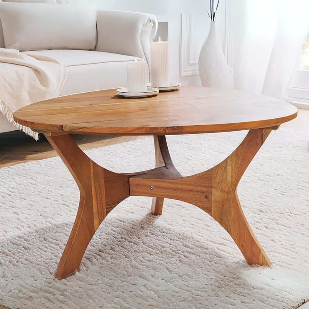 Design Couchtisch BELLEZA 70cm Akazie Brown Nierentisch – LebensWohnArt