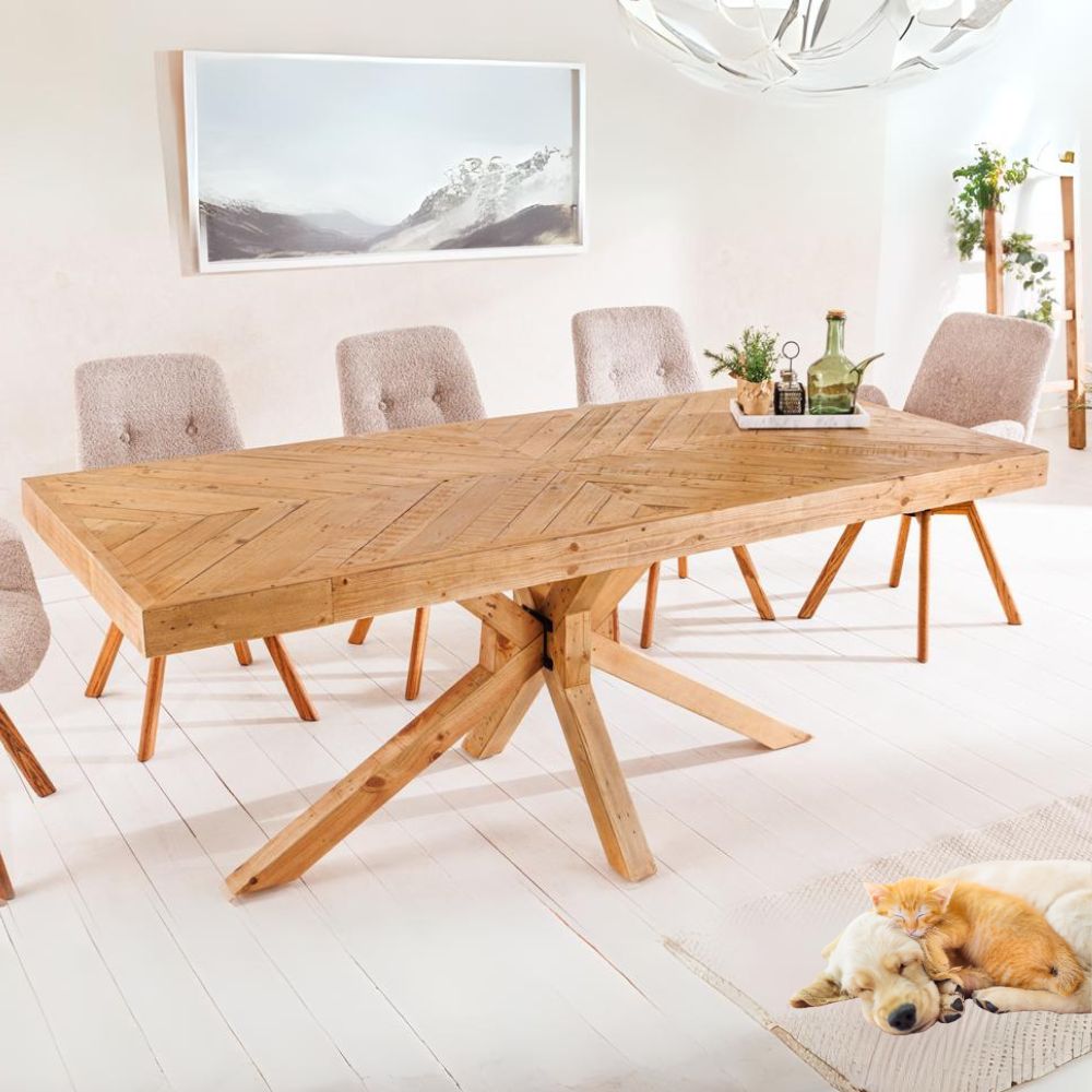 Massiver Esstisch BANDA 200cm natur recycelte Pinie Mikado-Gestell – Kundensupport-Hilfe