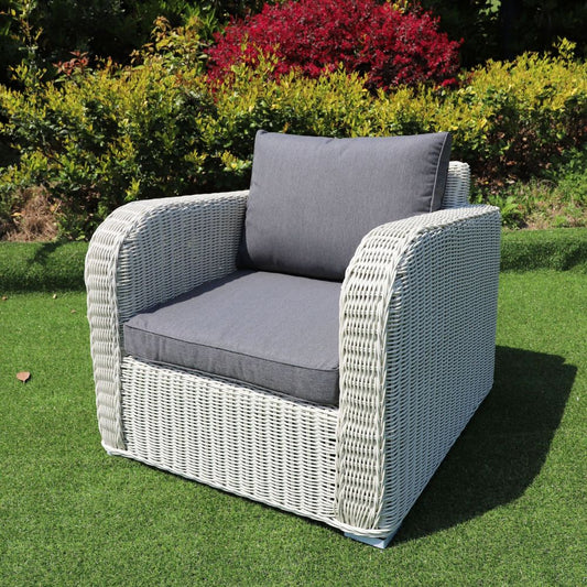 Lounge Sessel VITA eierschalenweiß rundes Polyrattan Aluminium