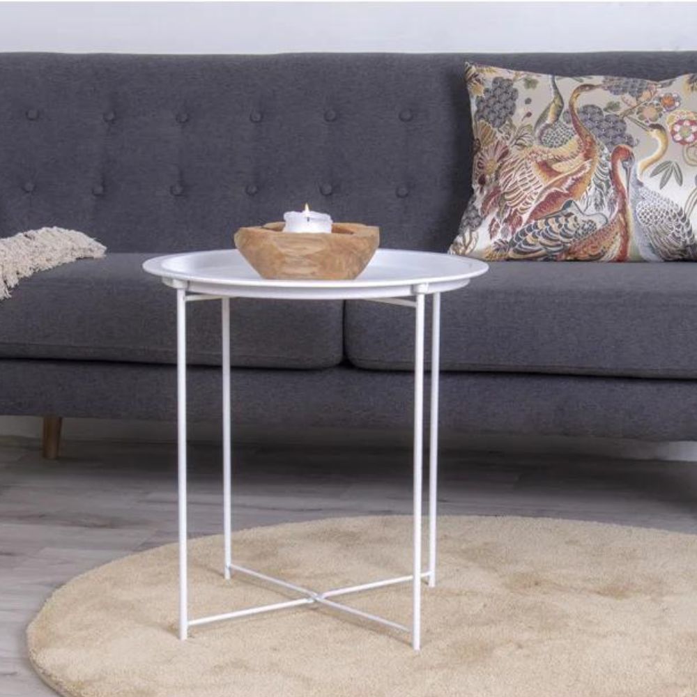 Design Beistelltisch BOSTON 48cm Tablett weiss Metall