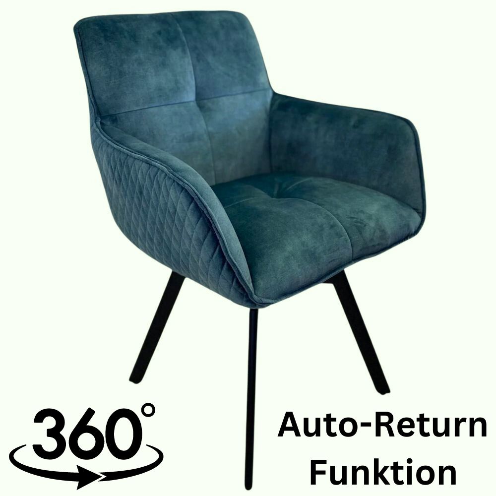 Exquisiter Drehstuhl 360° + Return-Funktion SPLENDID petrol Samt