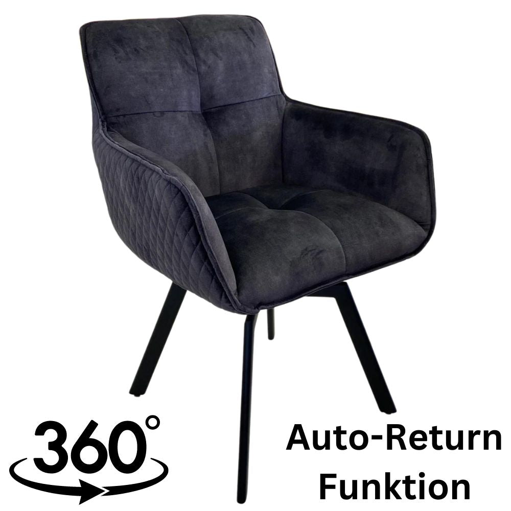 Exquisiter Drehstuhl 360° + Return-Funktion SPLENDID anthrazit Samt