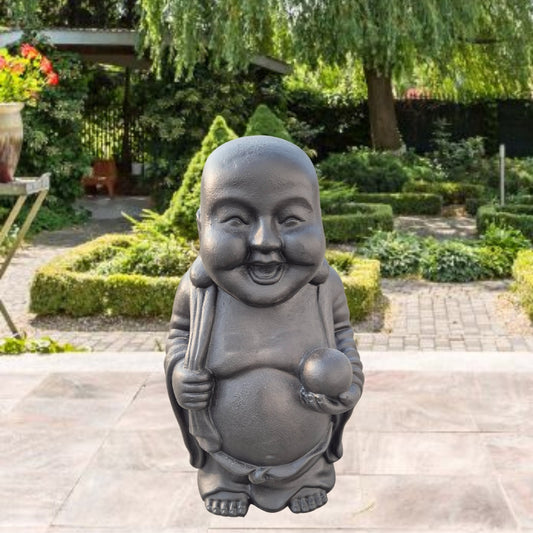 Dekorative Figur LUCKY BUDDHA 70cm antik-schwarz Garten Indoor