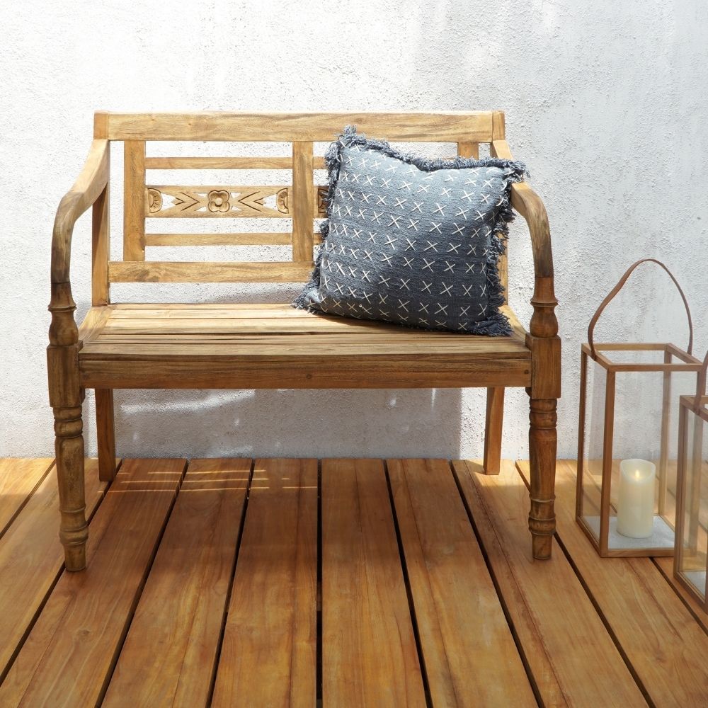Massive Teakholz Sitzbank CHRISTOS 100cm natur Outdoor Gartenbank