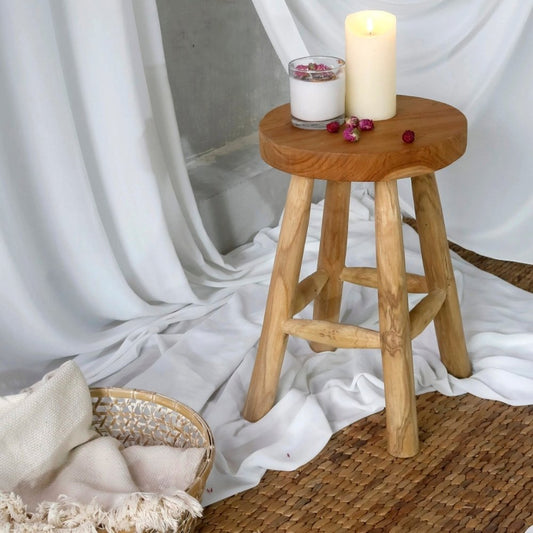 Teak Hocker KANSAS Natural 45cm Beistelltisch Sitzhocker