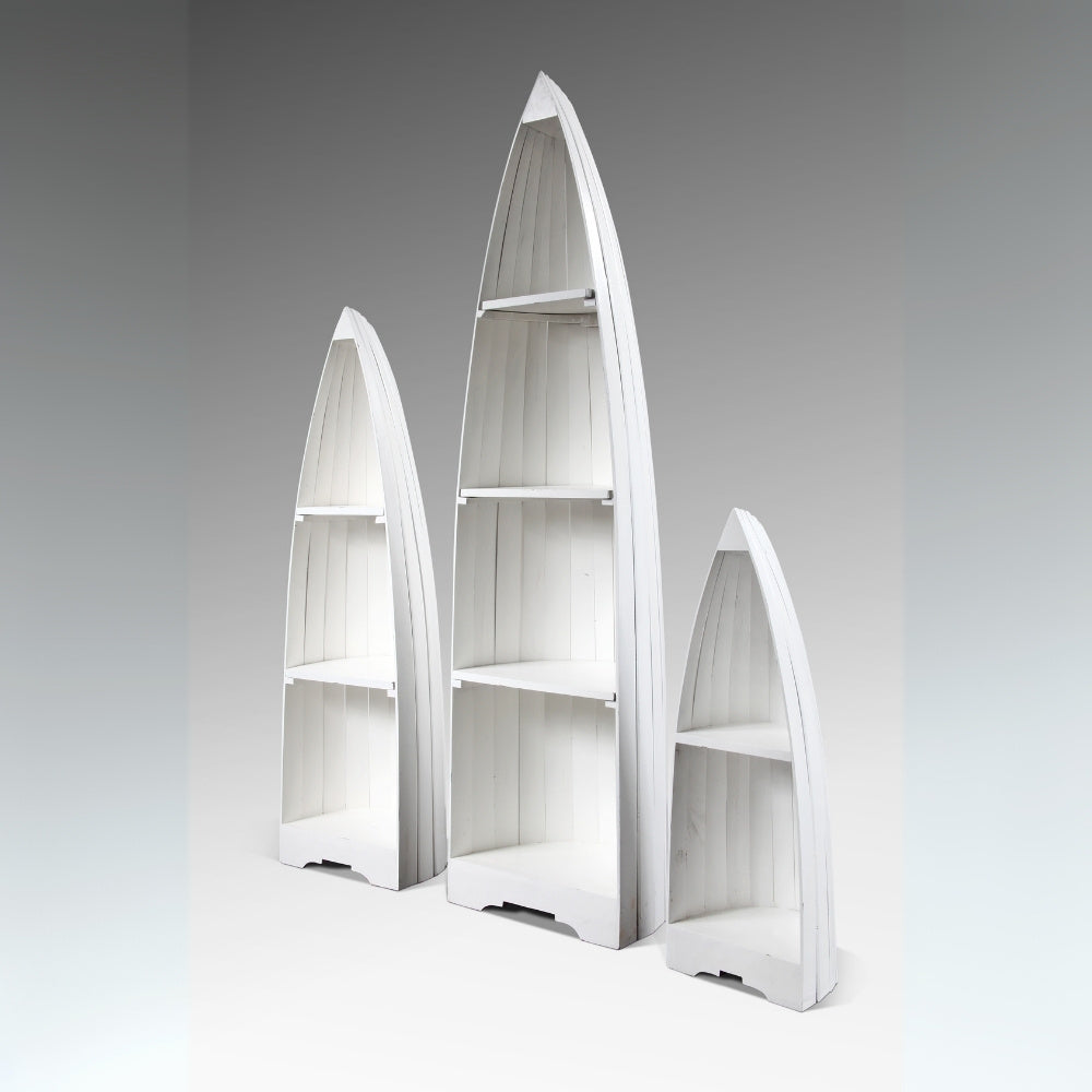 Massivholz Bootsregal / Bücherregal BALI ca. 200cm Antique White