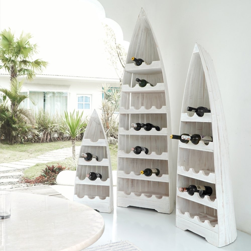 Massivholz Bootsregal VINO ca.100cm Antique-White Weinregal