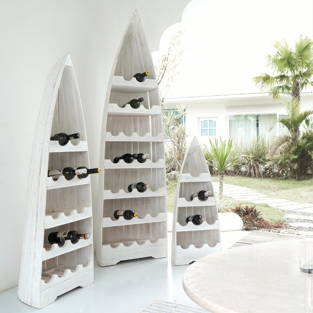 Massivholz Weinregal VINO ca. H200cm Antique-White Bootsregal – LebensWohnArt