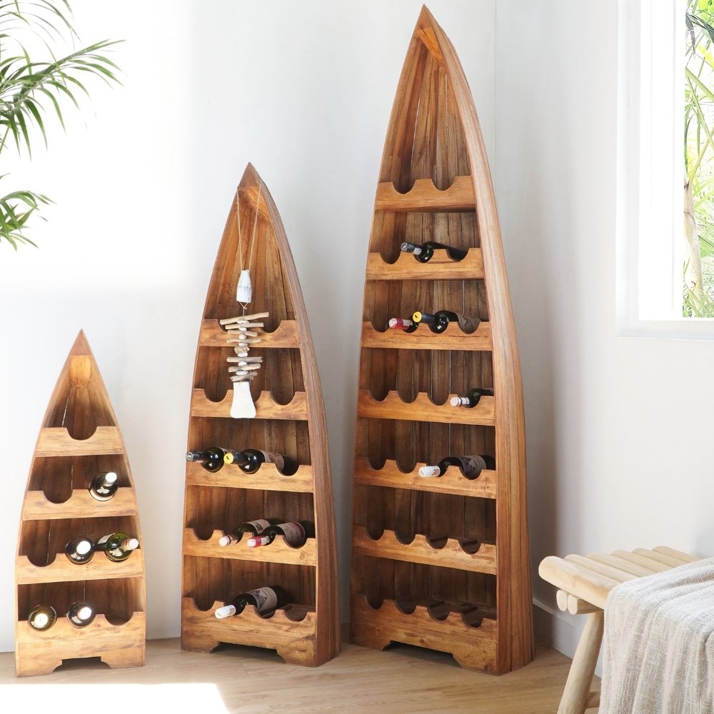 Massivholz Weinregal VINO 100cm Antik-Natural Mahagony Bootsregal