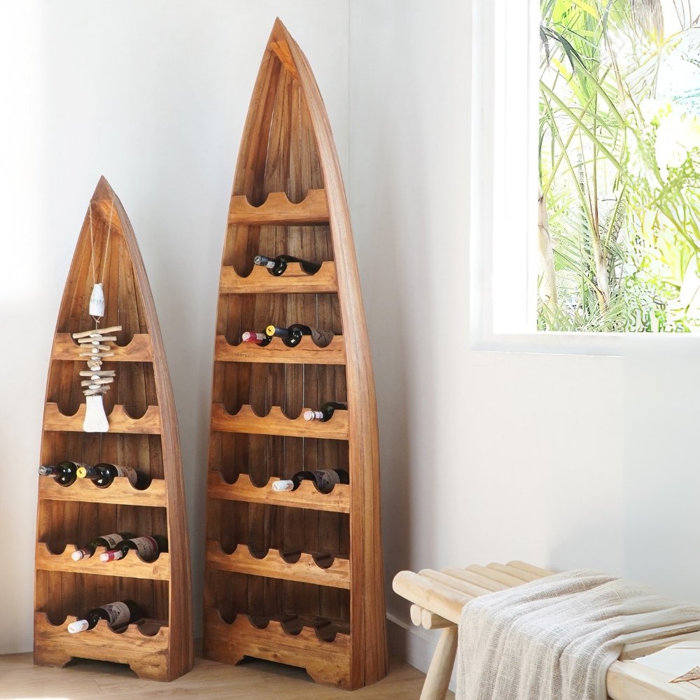 Massivholz Weinregal VINO 150cm Antik-Natural Mahagony Bootsregal