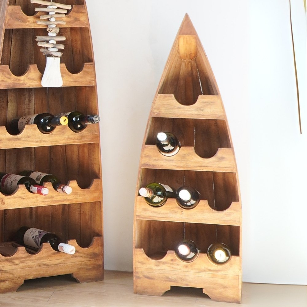 Massivholz Weinregal VINO 100cm Antik-Natural Mahagony Bootsregal