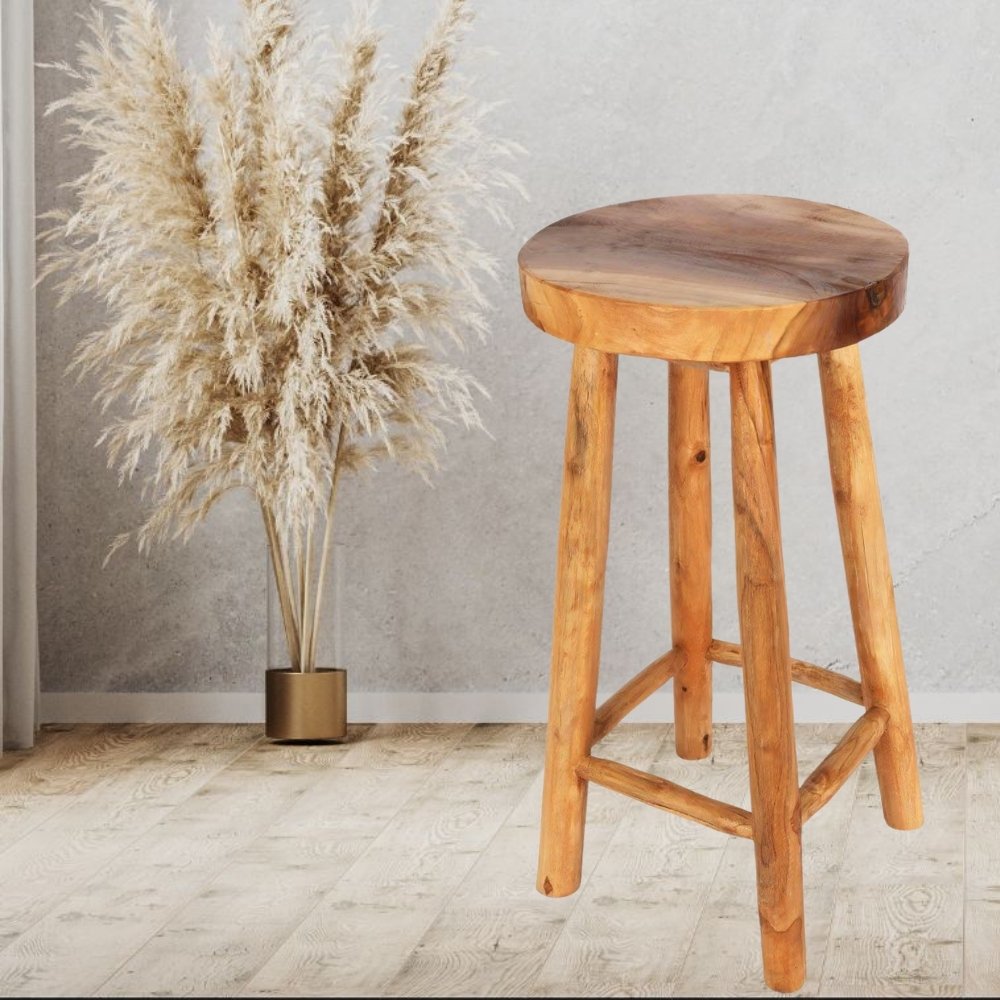 Teak Barhocker BARRA H75cm Natural Massivholz Handarbeit