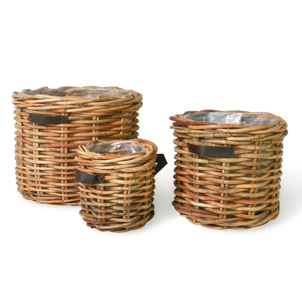 Dickes CL Rattan Pflanzkorb CESTINO natural ca.D50cm Ledergriffe