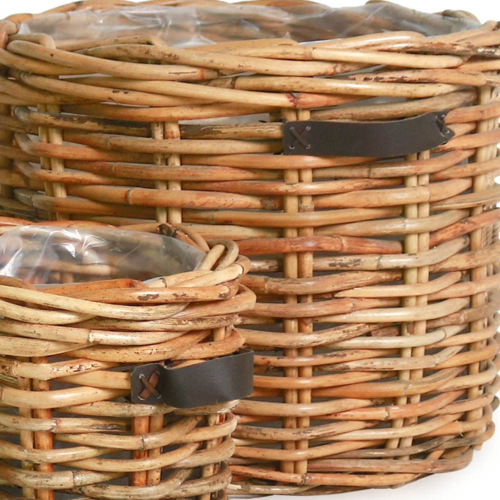 Dickes CL Rattan Pflanzkorb CESTINO natural ca.D35cm Ledergriffe