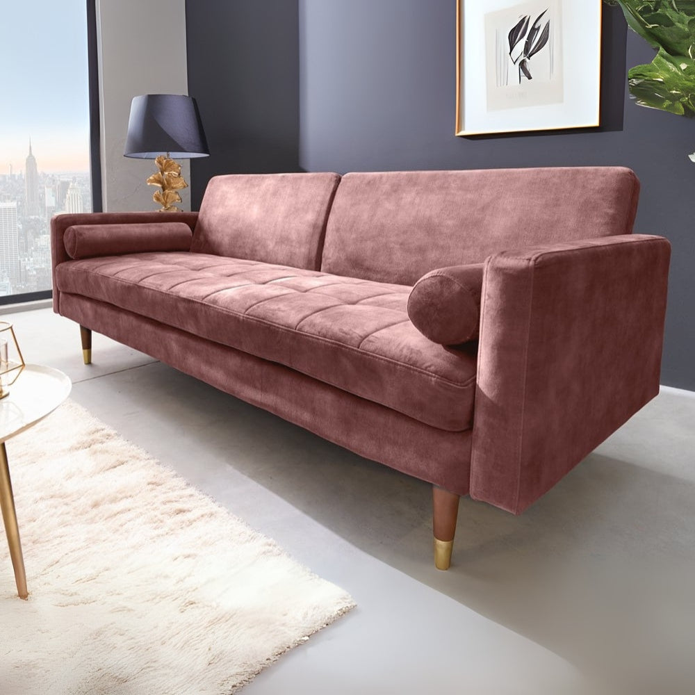 Elegantes Schlafsofa DIVANO 196cm altrosa Mikrovelours 3-Sitzer