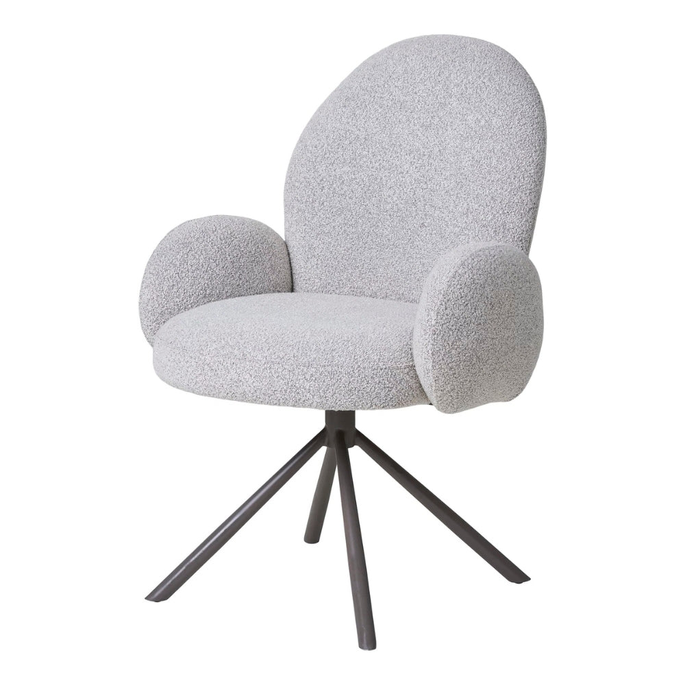 Retro Drehstuhl SOPHIE sand Bouclé grau Metallgestell Auto-Return
