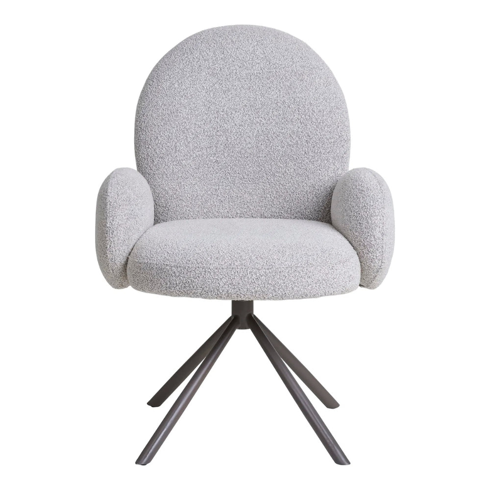 Retro Drehstuhl SOPHIE sand Bouclé grau Metallgestell Auto-Return