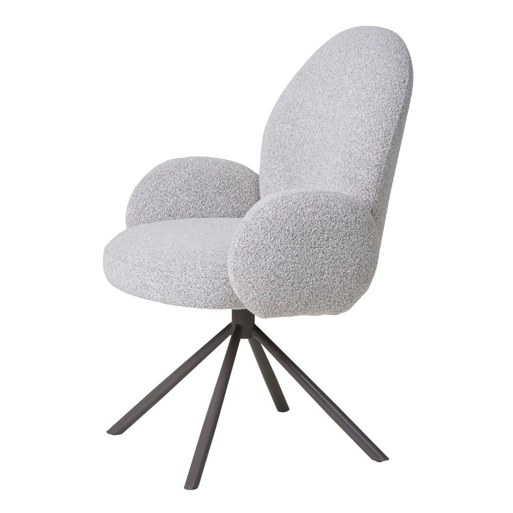 Retro Drehstuhl SOPHIE sand Bouclé grau Metallgestell Auto-Return