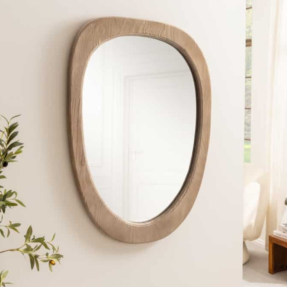 Massivholz Spiegel PIEGATO 105cm beige Pinienholz abgerundet