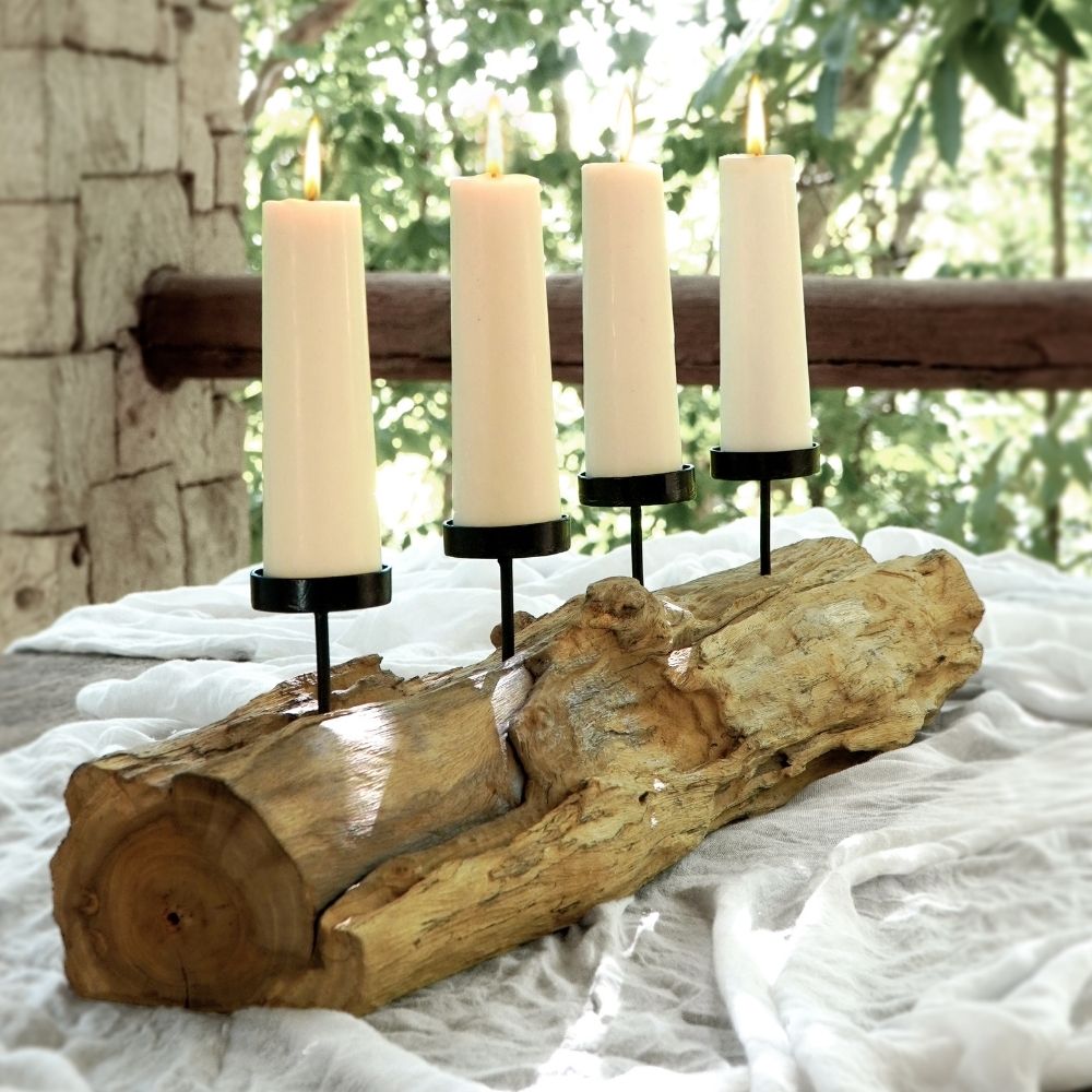Natürlicher Kerzenhalter BRANCH 70cm Teakholz Advent Kerzen – LebensWohnArt