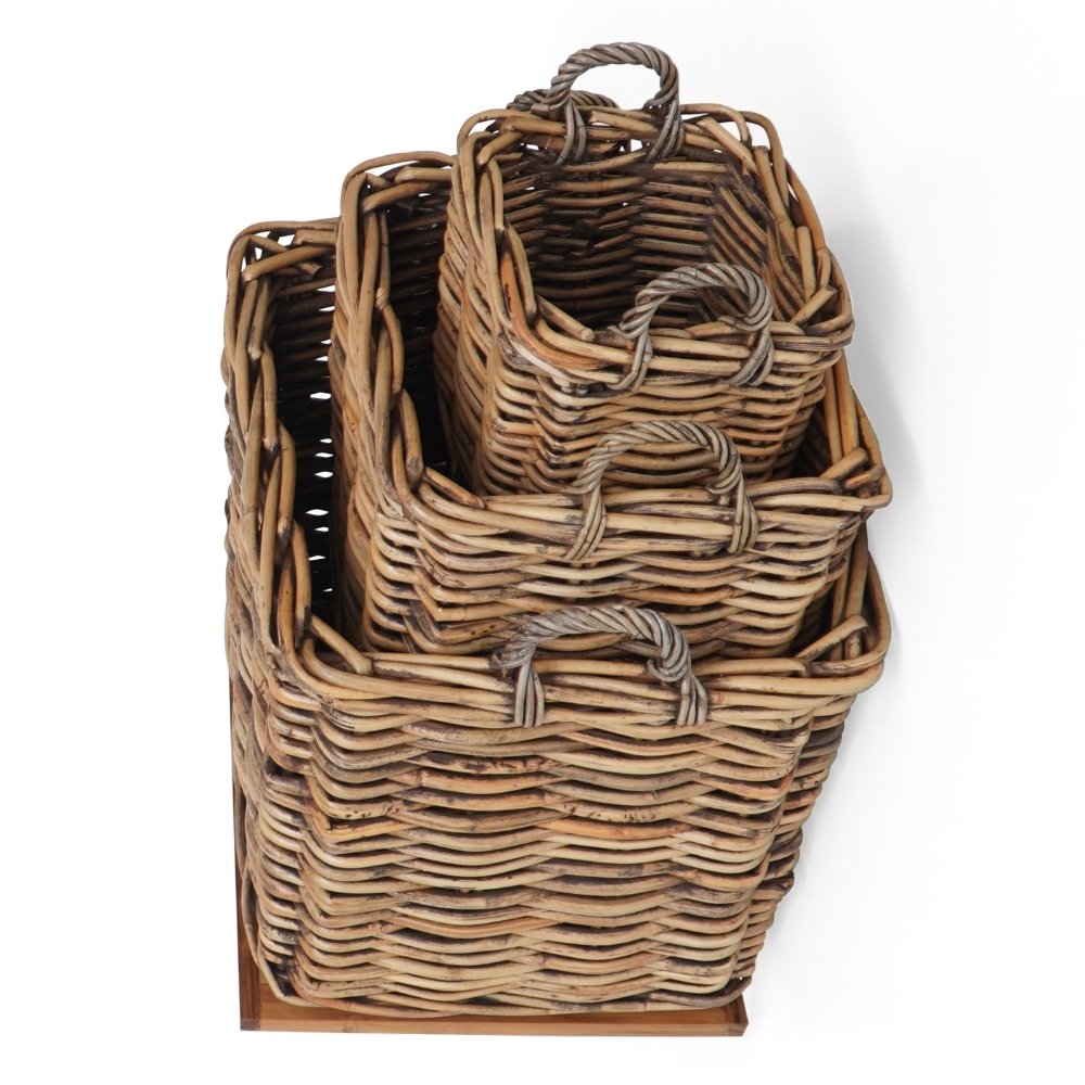 Dickes CL Rattan Korb CESTINO braun ca.50cm Teakbodenplatte