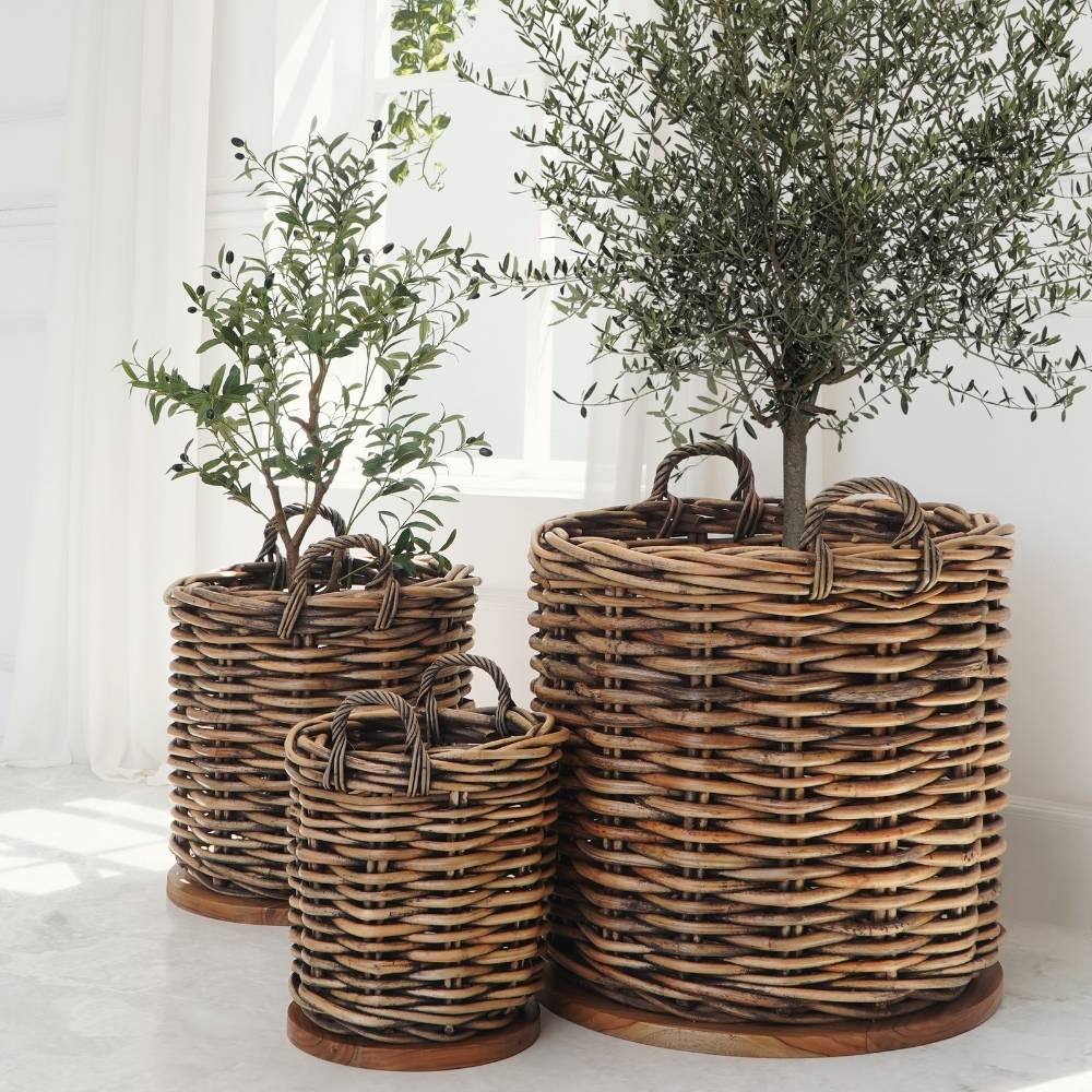 Dickes CL Rattan Korb CESTINO natural ca.D55cm Teakbodenplatte