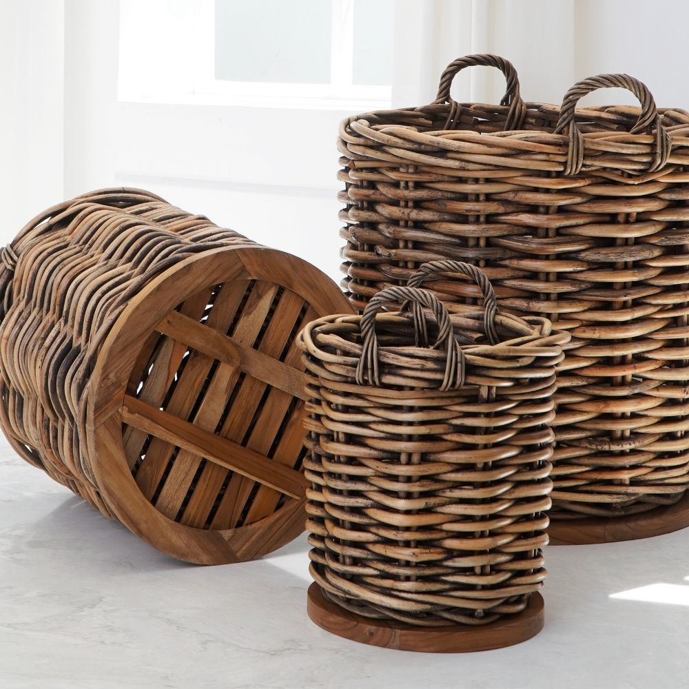 Dickes CL Rattan Korb CESTINO natural ca.D55cm Teakbodenplatte