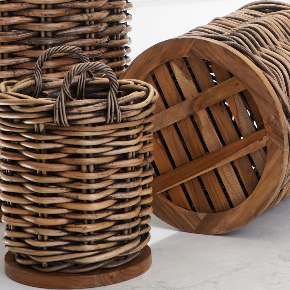 Dickes CL Rattan Korb CESTINO natural ca.D55cm Teakbodenplatte