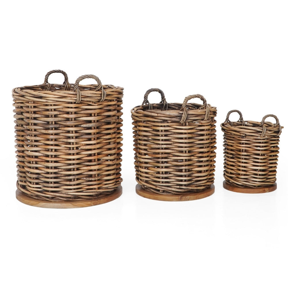 Dickes CL Rattan Korb CESTINO natural ca.D55cm Teakbodenplatte