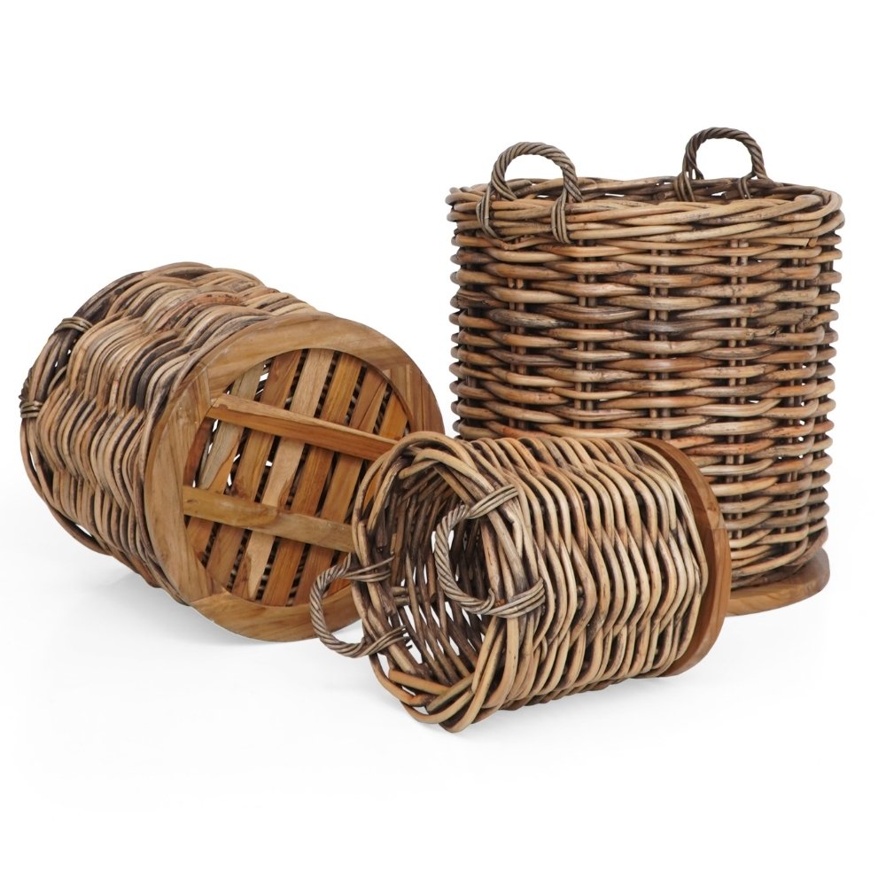 Dickes CL Rattan Korb CESTINO natural ca.D55cm Teakbodenplatte