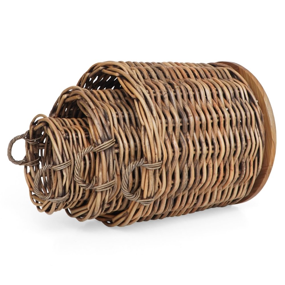 Dickes CL Rattan Korb CESTINO natural ca.D55cm Teakbodenplatte