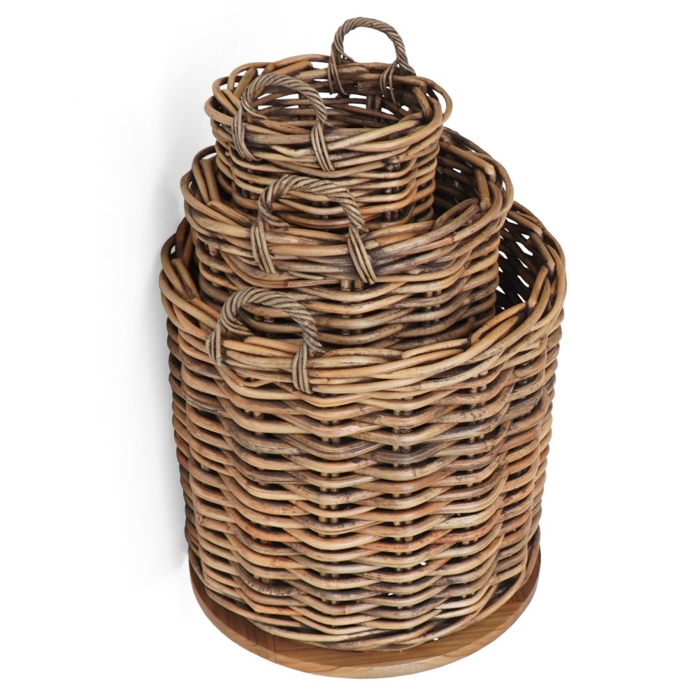 Dickes CL Rattan Korb CESTINO natural ca.D55cm Teakbodenplatte